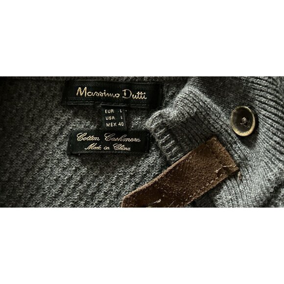 Massimo Dutti Gray Quarter-Zip Sweater Mens L Cotton & Cashmere Blend With Suede - Picture 4 of 7